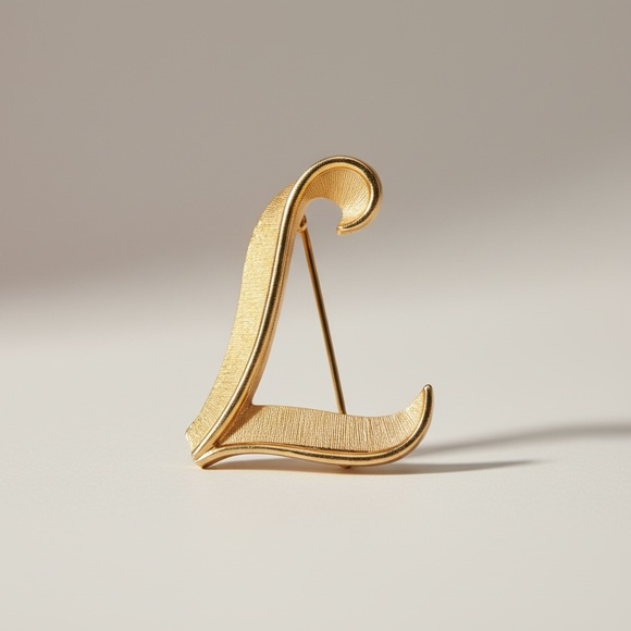 Trifari Jewelry - Vintage Letter L Brooch Gold Tone Initial Pin Monogram Minimalist